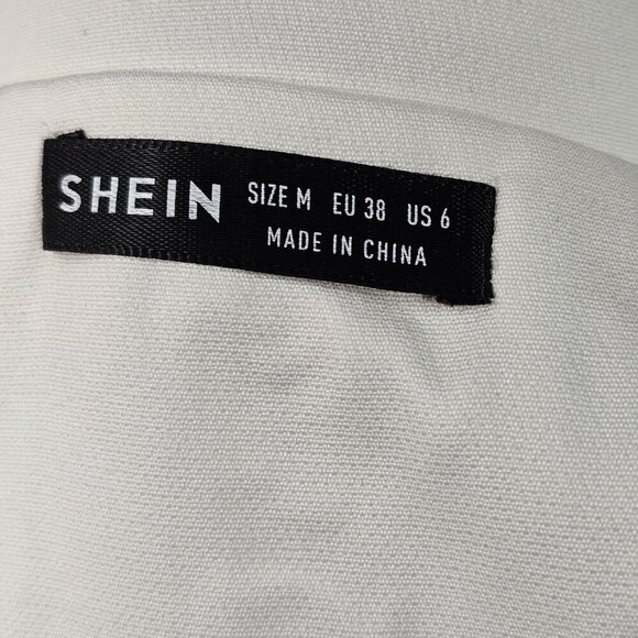 Shein Double Breast White Blazer Women Sz M Feather Cuff Lightweight Gold Button - Picture 7 of 9